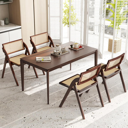 Dreamade Folding Dining Chairs Set, Wooden Folding Chair with Rattan Backrest & Seat