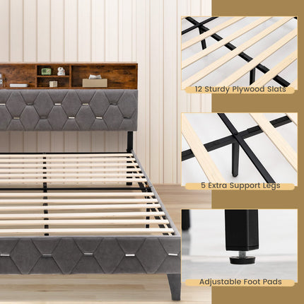 Dreamade Full Size Bed Frame with Storage Headboard