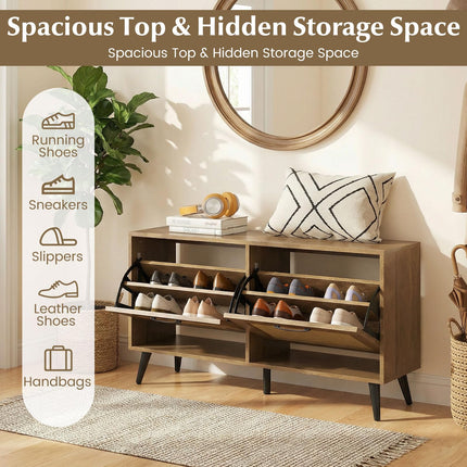 Dreamade Rattan Shoe Cabinet with 2 Flip Drawers