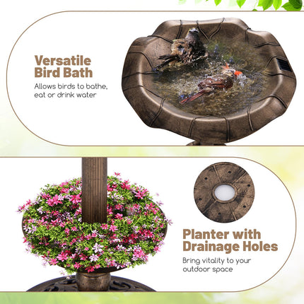 Dreamade Bird Bath for Outside, 30 inch Solar Lighted Bird Bath and Feeder with Flower Planter