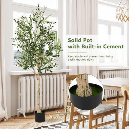 Dreamade 6ft Artificial Olive Tree, Tall Fake Potted Olive Silk Tree with Planter