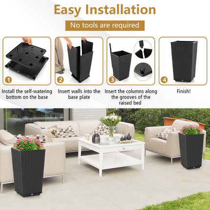 Dreamade Outdoor Wicker Flower Pot Set of 2, 22.5” Tall Planters with Drainage Hole, Self-Watering Tray