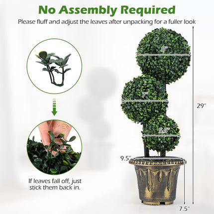 Dreamade 2.5 FT Artificial Boxwood Topiary Tree Evergreen Faux Potted Plants (1/2 Pack)