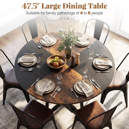 Dreamade Round Dining Table for 4-6 | 47.5" Circle Kitchen Table with Storage Shelf