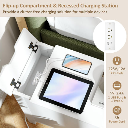 Dreamade Nightstand with Charging Station, Flip Top End Table w/USB Ports & Outlets, Modern Side Table w/Storage Drawer
