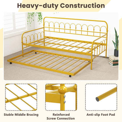 Dreamade Twin Daybed with Trundle Gold, Metal Day Bed with Convenient Pull-Out Trundle Bed