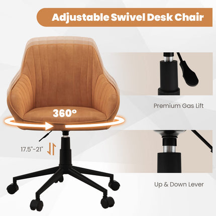 Dreamade Leather Office Chair Brown, Mid Century Desk Chair with Wheels and Ergonomic Armrests
