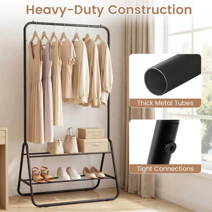 Dreamade Heavy Duty Clothes Rack | Metal Garment Rack with Hanging Rod and Storage Shelves