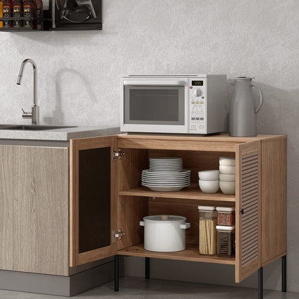 Dreamade Buffet Cabinet, Wood Sideboard Storage Cabinet with Rattan Door, 3-Position Adjustable Shelf