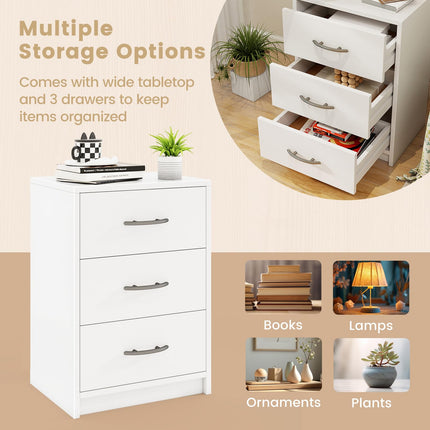 Dreamade Nightstand with 3 Drawers, Modern Night Stand with Storage Drawers, White