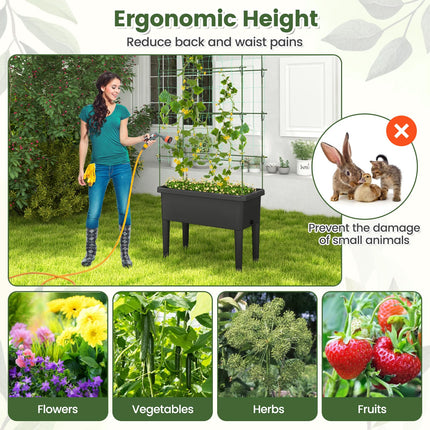 Dreamade Raised Garden Bed with Climbing Trellis, Self-Watering Elevated Planter