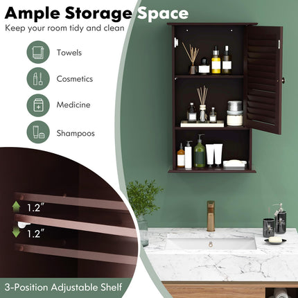 Dreamade Bathroom Wall Mount Cabinet - Over The Toilet Storage Organizer with Single Door and Adjustable Shel