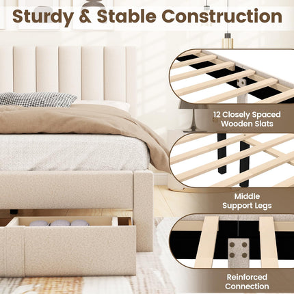 Dreamade Queen Size Bed Frame with Storage Drawer