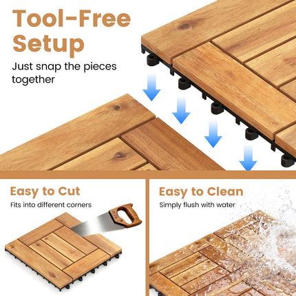 Dreamade 12" x 12" Acacia Wood Interlocking Patio Flooring Tiles with Drainage Base