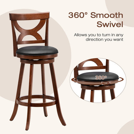 Dreamade Bar Stools Set of 2, 30.5" Counter Height Bar Dining Chairs with Back & Footrest, Rubber Wood Frame
