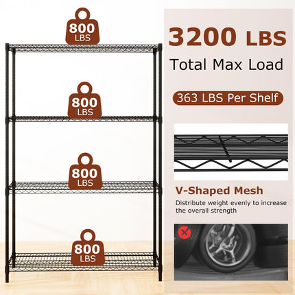 Dreamade 4-Tier Metal Storage Shelving Unit with V-Shaped Wire Rack