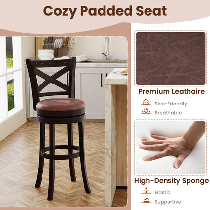 Dreamade 30" Swivel Bar Stools with Footrest & Rubber Wood Frame