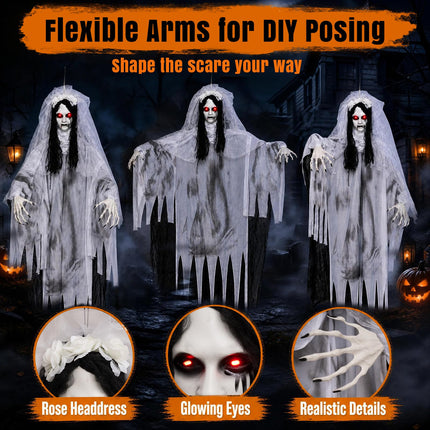 DREAMADE 6 FT Animated Ghost Bride Life Size Hanging Halloween Prop