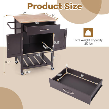 Dreamade Rolling Kitchen Island Cart, Mobile Serving Cart with Drawer, 2-Door Storage Cabinet, Storage Shelf
