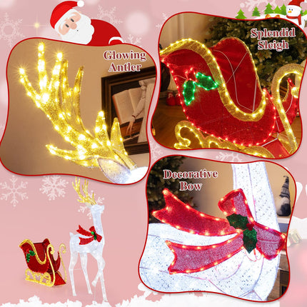 Dreamade Lighted Christmas Reindeer & Sleigh Set, Light-up Xmas Decorations with 462 LED Lights