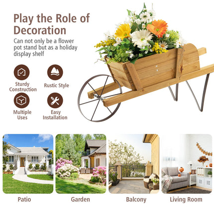Dreamade Wooden Wagon Planter, Small Wheelbarrow Wagon Flower, Indoor & Outdoor Raised Bed