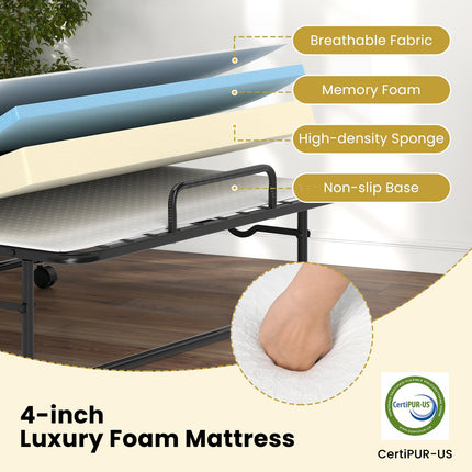 Dreamade Twin Folding Bed with Mattress, Roll Away Bed Portable Guest Bed w/Sturdy Metal Frame