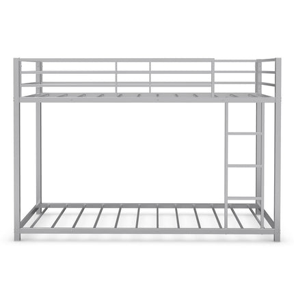 Dreamade Metal Bunk Bed Twin Over Twin, Low Profile Bunk Bed Frame with Ladder & Full Length Guardrail