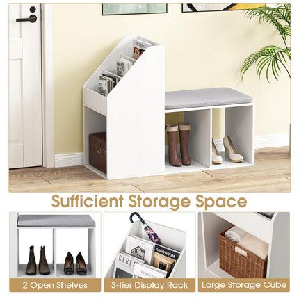 Dreamade Shoe Storage Bench, Entryway Bench w/Side Holder & Padded Seat Cushion, 3 Storage Compartments
