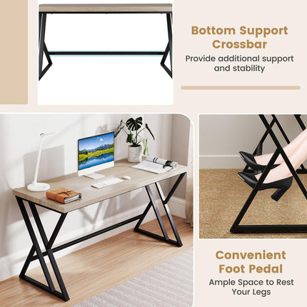 Dreamade Large Computer Desk 59" Industrial Home Office Desk with Z-Shaped Metal Leg & Crossbar