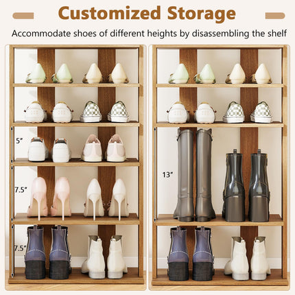 Dreamade 8-Tier Wooden Shoe Rack Patented Double Row Shoe Organizer for 16 Pairs