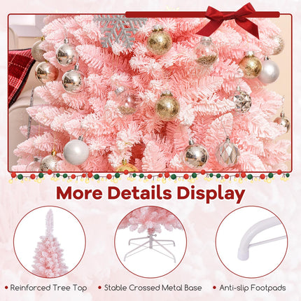 Dreamade 8ft Pink Slim Pencil Christmas Tree, Artificial Unlit Skinny Xmas Full Tree with 1000 Branch Tips