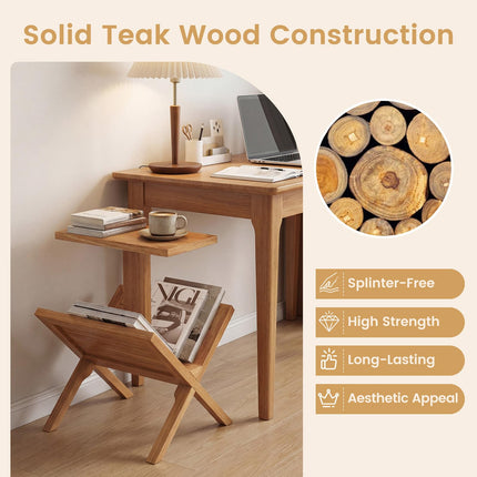 Dreamade Side Table Teak Wood Set of 1/2 2-Tier Sofa Couch End Table