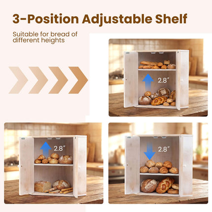 Dreamade Corner Bread Box for Kitchen Countertop | Bamboo Wood Storage Bin with 2-Tier Pantry Shelves