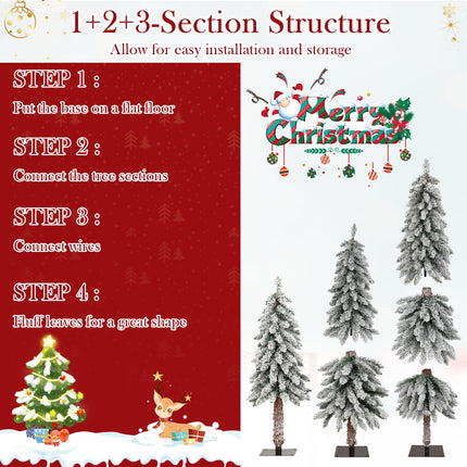 Dreamade 3' 4' 5' Pre-Lit Snow Flocked Christmas Tree Set of 3 with 300 Multicolored LED Lights