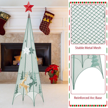 Dreamade Set of 3 Tower Shaped Christmas Trees (3ft/3.5ft/4ft), Artificial Xmas Metal Trees with Removable Star Toppers & Reindeer