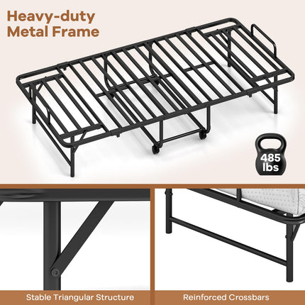 Dreamade Twin Folding Bed Frame with 5 Inch Mattress, Portable Rollaway Guest Bed, 75" x 38"
