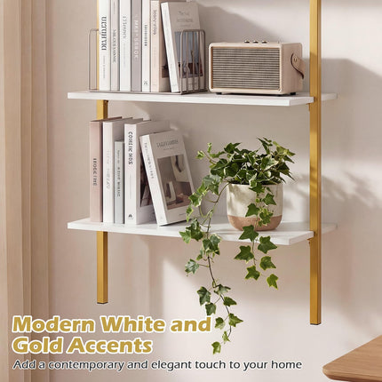 Dreamade Ladder Shelf | 3-Tier Wood Wall Mounted Bookshelf with Metal Frame (1/2)