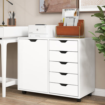 Dreamade Lateral File Cabinet with Shelves - 5 Drawer Office Cabinet, White