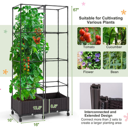 Dreamade Raised Garden Bed with Tomato Cages, 67” Adjustable Height