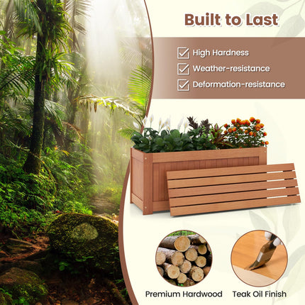 Dreamade 2-in-1 Outdoor Bench, Wood Raised Garden Bed with Open Base, Teak Oil Finish