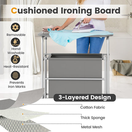 Dreamade Laundry Sorter with Foldable Ironing Board 3 Section Tilt Out Laundry Hamper with Removable Bags