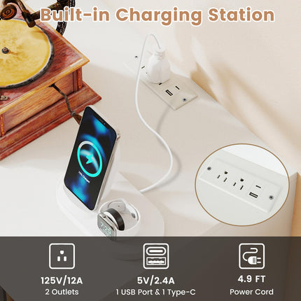 Dreamade Record Player Stand with LED Lights & Charging Station