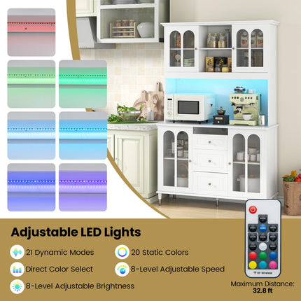 Dreamade 73" Kitchen Pantry Cabinet, Kitchen Hutch Storage Cabinet with LED Lights and Charging Station