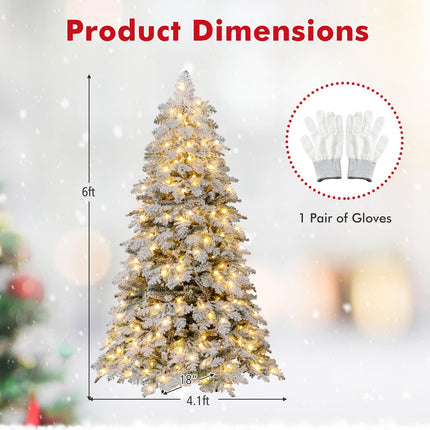Dreamade Pre-Lit Snow Flocked Christmas Tree with Mixed Branch Tips & LED Lights