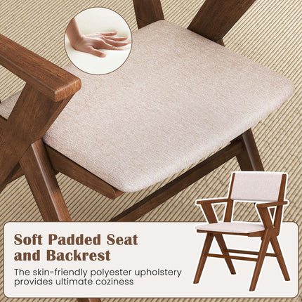 Dreamade Wooden Dining Chairs Set, Linen Fabric Upholstered Kitchen Chairs w/Armrests, Rubber Wood Frame