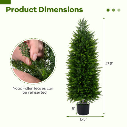 Dreamade 4 FT Artificial Faux Cedar Cypress Plants in Cement-Filled Pots Set of 2