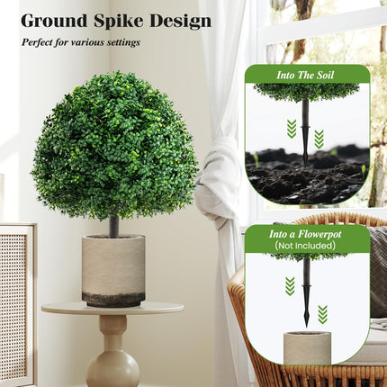 Dreamade 28 Inches Artificial Boxwood Topiary Ball Tree Set Sun-Protective Fake Shrub Plants