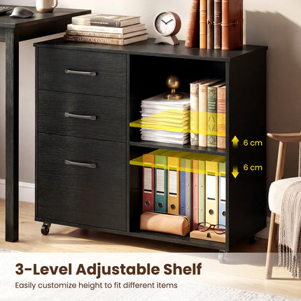 Dreamade 3-Drawer Mobile File Cabinet with Open Storage Shelves