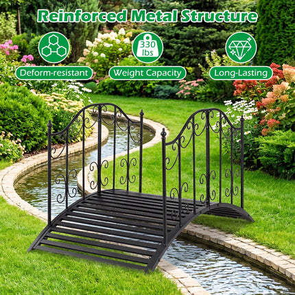 Dreamade 4 FT Metal Garden Bridge with Powder-Coated Finish & Scrollwork Rails