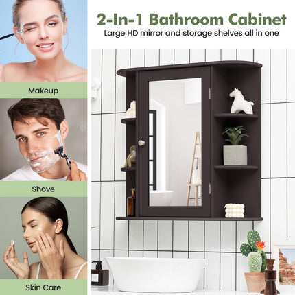 Dreamade Medicine Cabinet, Mirror Bathroom Cabinet with Single Door, 3 Adjustable Shelves, Storage Cabinet for Hallway, Living Room